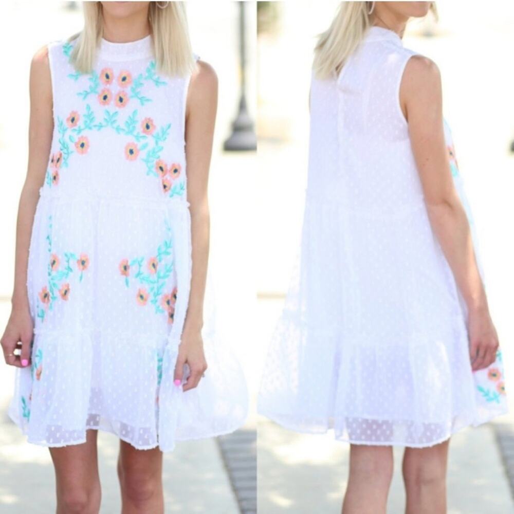 Anthropologie White Floral Mini Dress